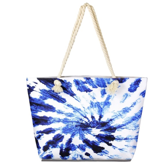 NEW Blue Tie-Dye Tote Bag Featuring Rope Handles - Picture 2 of 3
